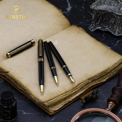 FANSTIK Black & Gold Luxury ballpoint Pen, fancy gift set for women, Real 24K Gold Plating, Professional executive pen gift set for men (Lux Ballpoint Black-Gold) - color: A Ballpoint Black-Gold