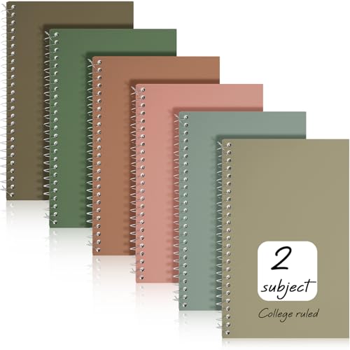 Teling 6 Pcs 2 Subject Notebook Small Spiral Notebook College Ruled 9-1/2 x 6 Inch Spiral Journal 100 Sheets Assorted Colors Easy Tear Line for Office Operation Christmas Items Bulk (Classic Color) - color: Classic Color