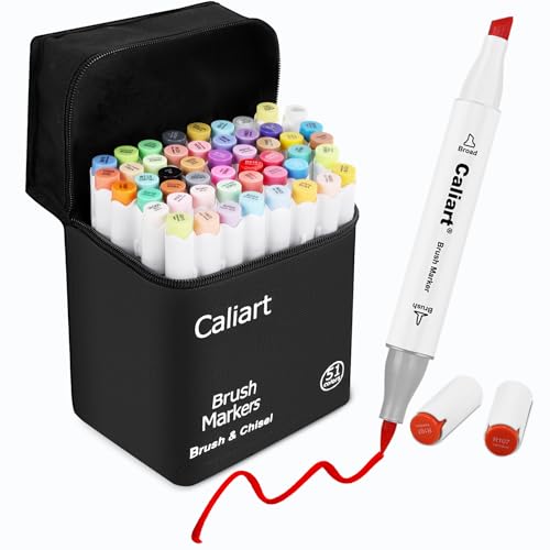 Caliart 51 Colors Alcohol Markers Brush Tip, Art Markers for Adult Coloring - style: Chisel & Brush