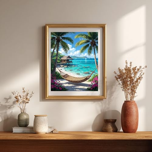 Gemozaic Beach Paint by Numbers Kit for Adults, 16 x 20 Inch, No Frame - color: MT22984