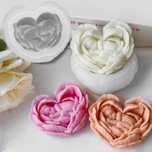 Flower Candle Mold, Angel Baby Heart Shaped Petals Rose Making Mold - color: 1 PCS Baby In Heart-Shaped Flower Silicone Molds