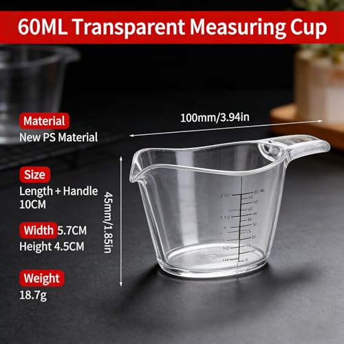 4 Pack Small Measuring Cups, 2oz/60ml Mini Measuring Cup with tsp/Tbsp/oz/ml Markings, Clear Easy-Read Scale for Kitchen, Resin