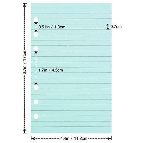 Lined Refill Paper, 200 Colored Ruled Pages for A6 Refillable 6-Ring Binder Notebook Journal Planner Organizer Insert, 120 GSM Thick Loose Leaf Paper - color: Multicolored, size: A6