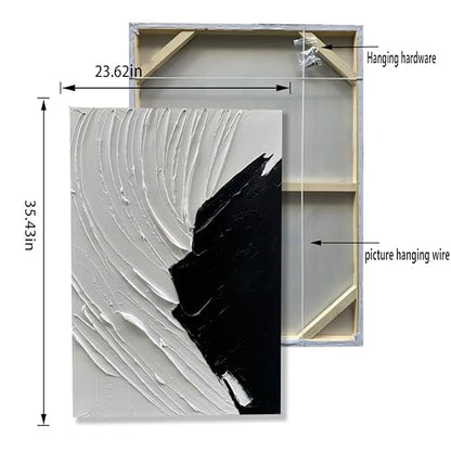 NANKAI Art Hand Painted Thick textured black and white Minimalist home wall Art Deco oil painting 36x24 inches - color: NKHB152