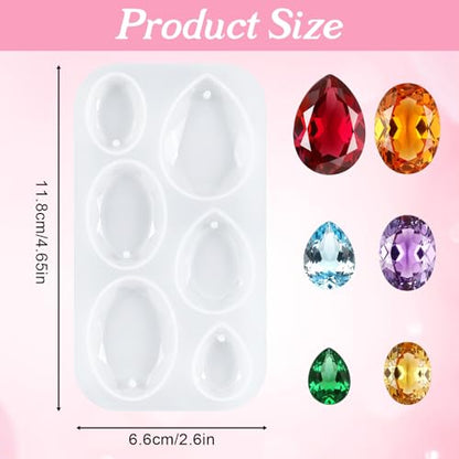 Silicone Molds for Resin, 6 Cavities Waterdrop and Oval Resin Jewelry Molds | Silicone Pendant Mold with Hanging Hole for DIY Gem Cabochon Pendant, Earring, Necklace Jewelry Making