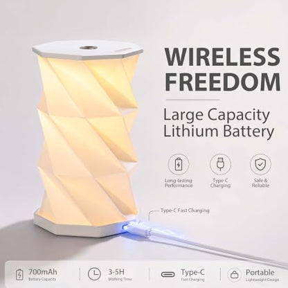 Portable Foldable Table Lamp, Japanese Gift, Paper Lantern Lights | Touch Control Dimmable Lamp with 3 Adjustable Heights, Rechargeable Warm Light, Travel Gifts for Women Men Couples (White) - color: White