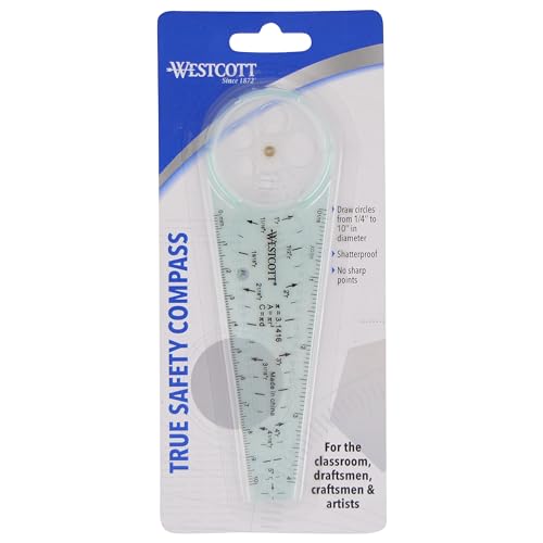 Westcott 00516 Safety Compass for Geometry, Drafting, Classrooms, Crafters and Artists, Shatterproof, Translucent Drawing Compass Creates Perfect Circles from 1/4-Inch to 10 Inches (Pack of 12) - size: Safety Compass (Pack of 12)