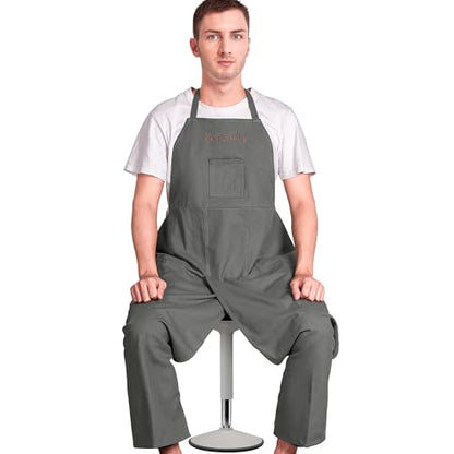 Full Coverage Pottery Apron Split Leg - 100% Cotton Canvas Potter's & Ceramics Aprons with Pockets for Women & Men - color: Grey