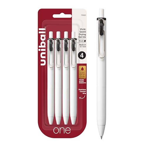 uniball™ one Retractable Gel Pens, Medium Point (0.7mm), Black Ink, 4 Pack - color: Black, size: 1 Count (Pack of 4), style: Medium