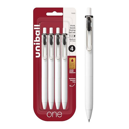 uniball™ one Retractable Gel Pens, Medium Point (0.7mm), Black Ink, 4 Pack - color: Black, size: 1 Count (Pack of 4), style: Medium