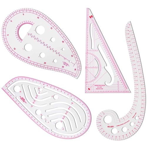 KISEER 4 Pcs Clear Metric Sewing Ruler Set French Curve Pattern Making Ruler Kit for Knitting Tailors Crafting Dress Designers Sewing Beginner Supplies - size: 4 Pcs - Standard