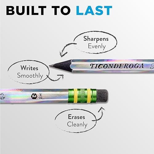 Ticonderoga Noir Black Wood-Cased #2 Pencils, Holographic Design, 12 Count
