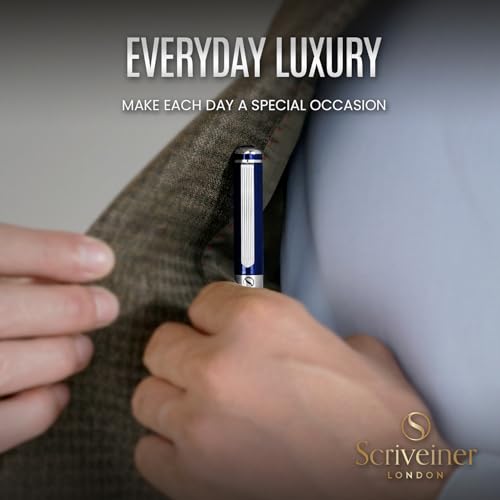 Scriveiner Midnight Blue Ballpoint Pen - Stunning Blue Lacquer Luxury Pen, Chrome Finish, Schmidt Black Refill, Best Ball Pen Gift Set for Men & Women, Professional Executive Office, Nice Designer Pen - color: 6. Midnight Blue with Chrome