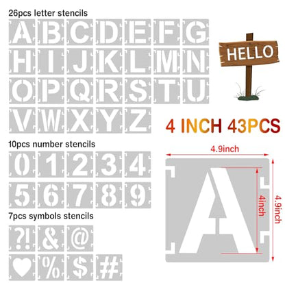 4 Inch Letter Stencils,43Pcs Reusable Letter Stencils for Painting - size: 4 Inch