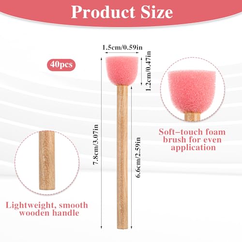 40 Pack Round Sponge Foam Brush 0.6'' Paint Sponge Brush Wooden Handle Foam Brush Foam Paint Brushes for Painting Crafts(0.6 Inch)