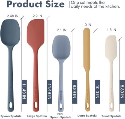 ChefAide 5 Pieces Silicone Spatula Set, Food Grade Rubber Spatula, Upgrade Strong Handle with Ergonomic Grip, Heat Resistant Up to 600°F for Nonstick Cookware, Cooking - color: Muted Nude, size: 5 pieces