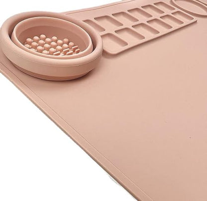 Silicone Painting Mat Art Mat with Cup Craft Paint Brush Cleaner Tool Artist for Kids Gift Clay DIY Creations Paint Tray Palette Craft Mats to Protect Table for Work Art Supplies (Blue) - color: Blue
