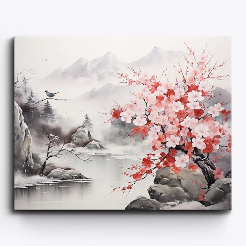Craftoria Paint by Numbers for Adults 40"x50"cm Framed Floral Serene Bloom Frostscape 24 Colors - color: Serene Bloom Frostscape - 24 COLORS, size: Framed