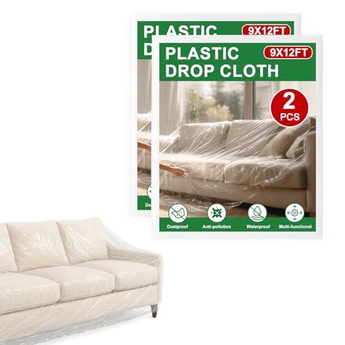 2-Pack 9x12 ft Painter Plastic Drop Cloths Sheet,Waterproof Anti-dust Cover, Disposable Tarp for Painting for Couch/Furniture Cover - size: 2pack