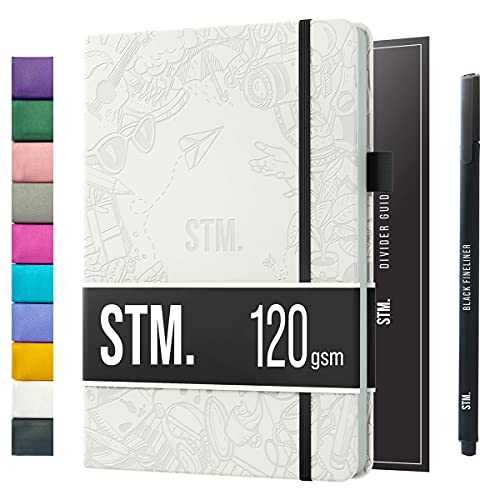 Bullet Dotted Journal Dot Grid Notebook | A5 Daily Journaling Notebooks for Personal Writing, Work, Women | 120gsm Thick Paper, Hard cover, Lay Flat Binding | 5x7 Journals Cuaderno Libretas de apuntes - color: White, style: Iconic (120gsm)