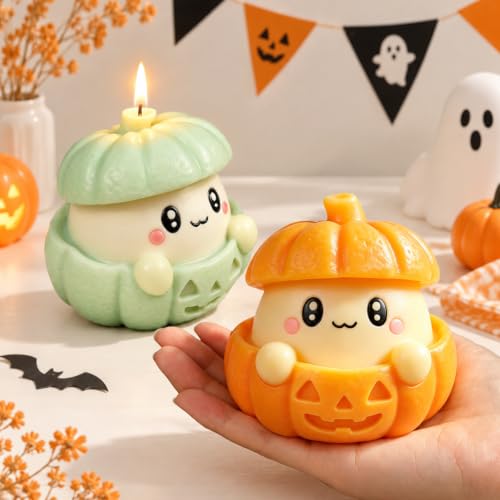 Halloween Silicone Mold, Little Ghost Face Pumpkin Candle Mold | for Candles Making, Crafts Plaster, DIY Gypsum, Epoxy Resin Casting, Halloween Themed Home Decor Handmade Gift - color: Pumpkin Ghost Silicone Molds