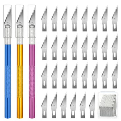 3 PCS Exacto Knife, Hobby Knife, Craft Knives with 30 PCS Spare Exacto Knife Blades(#11),Profession Craft Knifes for Crafts, Arts, Modeling, Scrapbooking, Stencil By XEKIGU, AK0103