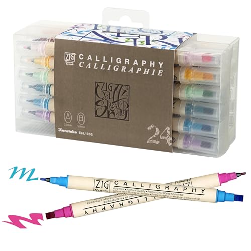 Kuretake Zig Calligraphy Dual Tip Marker Pens 24 colors set, 2mm, 5mm, Double Tip, for Art, Sketch, illustration, Calligraphy, Journal, Drawing, Made in Japan