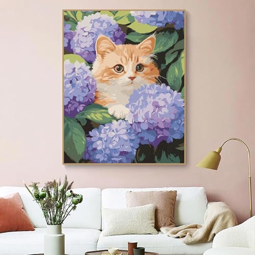 ZRIZQ Cat Paint by Numbers Kit for Adults Beginner,Hydrangeas Flowers,16x20 | Full set with wooden brushes,rolled canvas,rich paints.Calming activity.Beginner friendly.Just open and paint. - color: 16"X20"Rolled Canvas(Frameless)-Cat 10