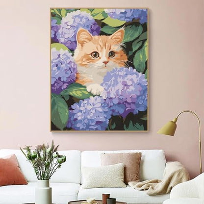 ZRIZQ Cat Paint by Numbers Kit for Adults Beginner,Hydrangeas Flowers,16x20 | Full set with wooden brushes,rolled canvas,rich paints.Calming activity.Beginner friendly.Just open and paint. - color: 16"X20"Rolled Canvas(Frameless)-Cat 10