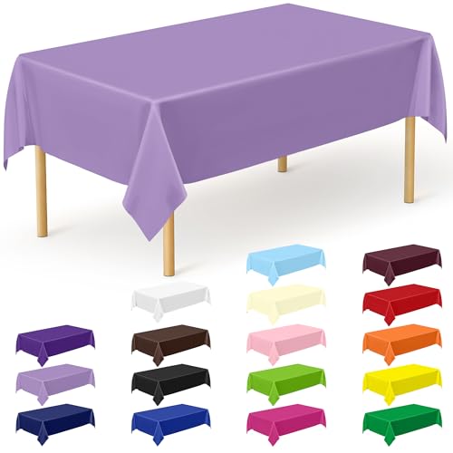 QZYL 12 PCS Lavender Plastic Tablecloths, 54 in x 108 in Dinner Table Cloths, Rectangle Table Cover for Birthday Party Family Gathering Wedding - color: Lavender, size: 12pcs 54x108 in
