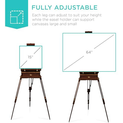 Best Choice Products Art Easel for Painting, Portable Wooden Adjustable Artist Tripod with Sketch Box, 32-Piece Art Set with Acrylic Paints, Brushes, Canvases & Palette - Walnut - style: Walnut