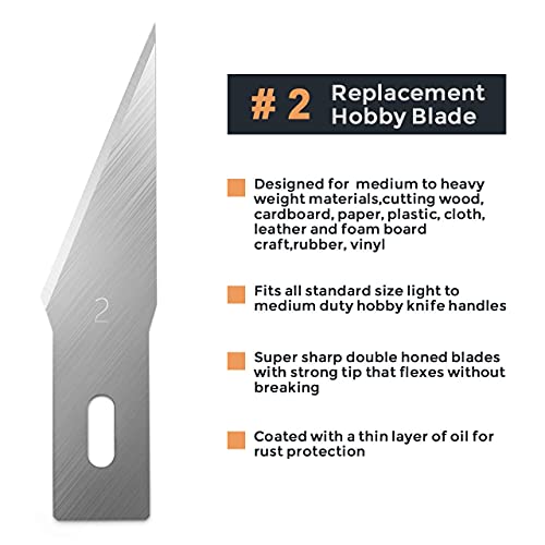 Nicpro 120 PCS Hobby Blades Set SK-5, Utility Refill #2 Art Blades Refill Cutting Tool with Storage Case for Medium to Heavy Craft, Hobby, Scrapbooking, Stencil (Pack of 2) - size: #2 (Pack of 2)