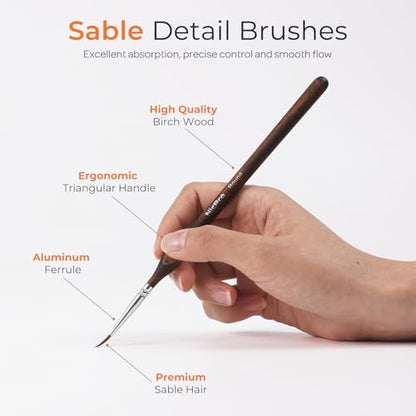 Nicpro 22 PCS Kolinsky Sable Miniature Paint Brushes Dry Brush | Professional Model Paint Brush Set with Cloth Roll, Fine Detail Brush Set for Miniatures, Acrylic & Figures, Model,Watercolor - size: 22 PCS