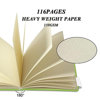 5" x 5" Hardcover Sketch Book,58 Sheets Small Mixed Media Pocket Sketch Pad | PU Cover,150 GSM Acid Free Artist Drawing Paper,Travel Journal Blank Notebook for Adults Sketching,Illustration.Hami Melon - color: 150gsm PU-hami melon green
