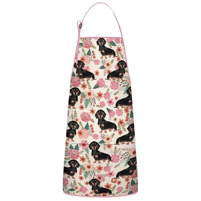 Apron with 2 Pockets,Kitchen Chef Artist Aprons for Cooking Gardening Baking Painting, Waterproof Apron 33" x 27" - color: Dachshund