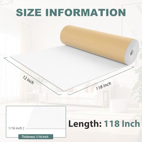 FONUNO Neoprene Foam Padding with Adhesive Closed Cell Foam, White | Self Adhesive Foam Sheets Neoprene Foam Roll Padding for Gaskets Liner Crafts DIY, 12" Wide x 118" Long x 1/16" Thick - color: White, size: 12" Wide x 118" Long x 1/16" Thick