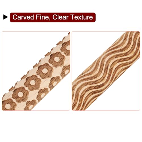 HARFINGTON 2pcs Wood Clay Roller 4" Curved Lines Flower Pattern Rolling Pins Wood Rollers Pottery Tools Wood Grain Texture Rollers for Clay Baking Dough Playdough DIY - style: Curved Lines + Flower