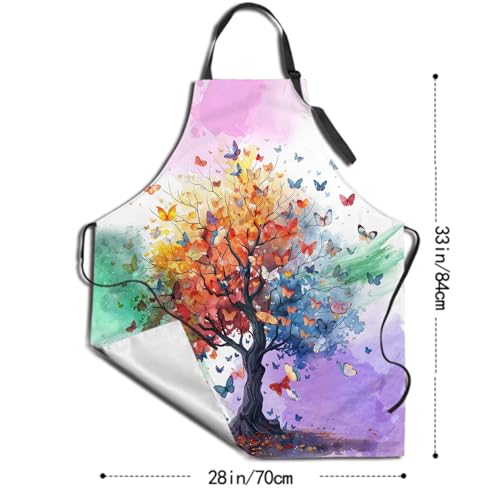 Imiss Waterproof Stain-Resistant Cooking Chef Aprons for Grill BBQ Baking 27 X 31 Inch - color: Rainbow Tree