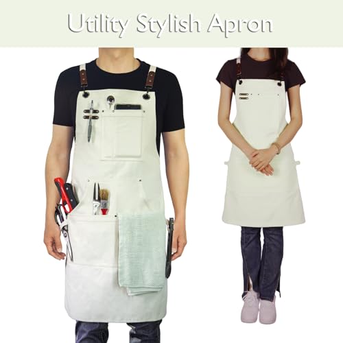 Kitchen Apron, Work Apron, Canvas Apron, White - color: White