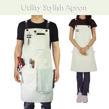 Kitchen Apron, Work Apron, Canvas Apron, White - color: White
