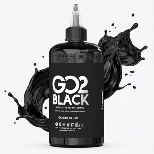 Xtreme GO2 Black Tattoo Ink 10oz – Professional Tattoo Ink for Bold Fillings & Shading, Long-Lasting Vivid Color, Highly Concentrated & Fade-Resistant, Smooth Application, Vegan Tattoo Ink