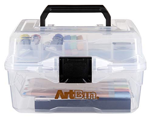ArtBin 6890AG Small Project Box, Portable Art & Craft Organizer with Lift-Out Tray, [1] Plastic Storage Case, Clear | Lift-Out Tray, 9 x 5.75 x 5.5 Inches, Carry Handle, Secure Latches, Portable Craft Storage, Clear - size: Small