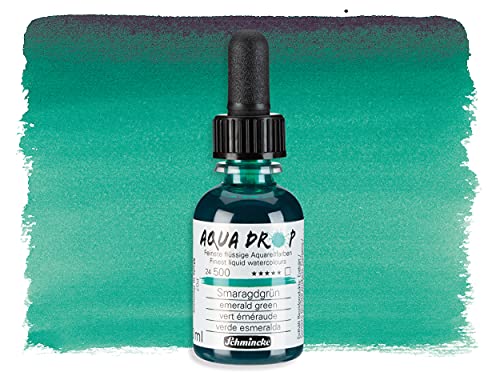 Schmincke - AQUA DROP, liquid, pigment-based watercolour, emerald green in 30 ml pipette bottle, 24500034, for watercolorpainting, urban sketching, calligraphy, handlettering, lightfast - color: 500 emerald green