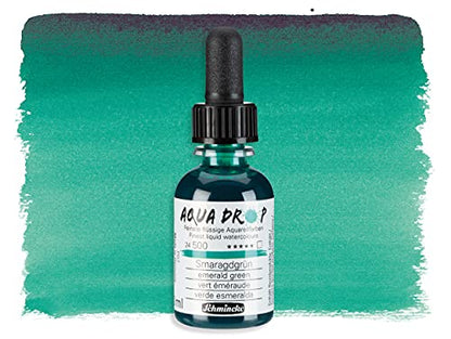 Schmincke - AQUA DROP, liquid, pigment-based watercolour, emerald green in 30 ml pipette bottle, 24500034, for watercolorpainting, urban sketching, calligraphy, handlettering, lightfast - color: 500 emerald green