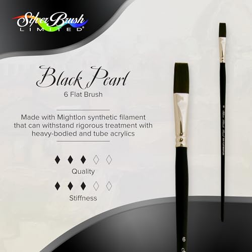 Silver Brush Limited Black Pearl Flat Oil and Acrylic Paintbrush, Size 6 | Long Handle, Watercolor, Gauche, Stiff Fine Point Mightlon Bristle, Clean Square-Edged Strokes, Easel Painting - size: Size 6