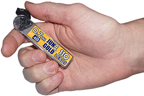 June Gold 0.7 mm, 440 Lead Refills, 4B, 4 Dispensers/w 110 Pieces Each | Medium Thickness, Break Resistant Graphite, Elegant Dispensing Mechanism - color: 4b Graphite, style: 0.7 mm