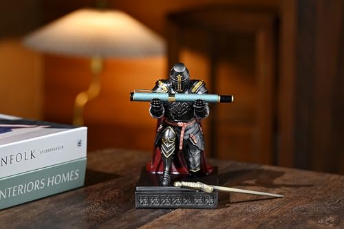 Medieval Templar Vanguard Officer Knight Pen Holder Desk Organizers Iron | Pencil Stand Paperweight Desktop Decoration Accessories Cell Phone Stand with a Fancy Sword for Medieval Warrior Enthusiast - color: Iron