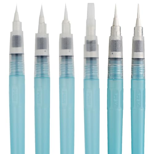 Kuretake Zig Water Brush Pen BRUSHS2O Long 6 Variety Set, for Watercolor Paint, Fude, Flat, Menso, Flexible Tips Assorted, for Professional, Artists, Made in Japan - style: 6 variety set
