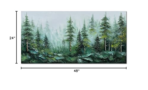 Alenoss Hand Painted 3D Abstract Oil Painting, Green Forest Wall Art | Landscape Textured Canvas Wall Art For Living Room Bedroom - color: AL-B101