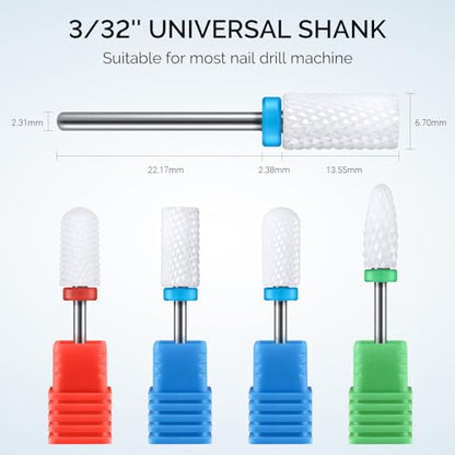 MelodySusie Ceramic Nail Drill Bits Set, 3/32'' (2.35mm) Professional Acrylic Nail File Drill Bit for Manicure Pedicure Cuticle Gel Nail Polishing 4 Pcs - color: 1 Coarse, 2 Medium and 1 Fine, size: 4 Pcs